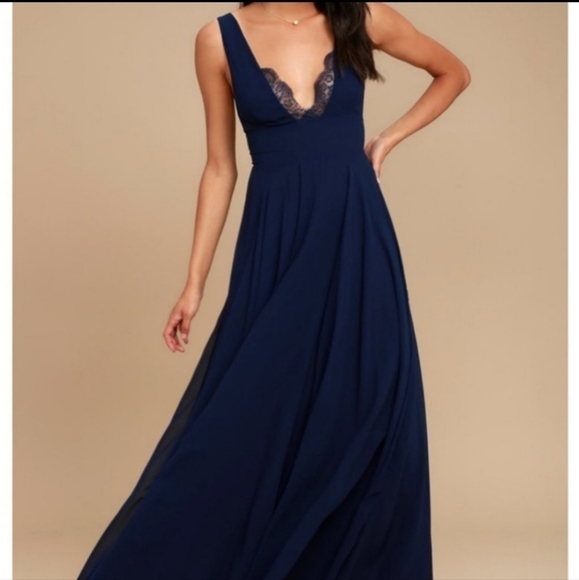 NWT Lulu's True Bliss Navy Blue Maxi Dress Size S - Picture 2 of 14